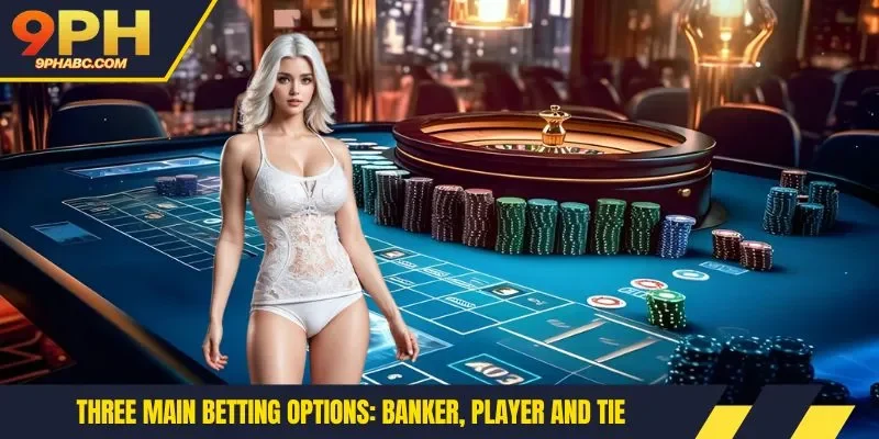 Three main betting options: Banker, Player and Tie